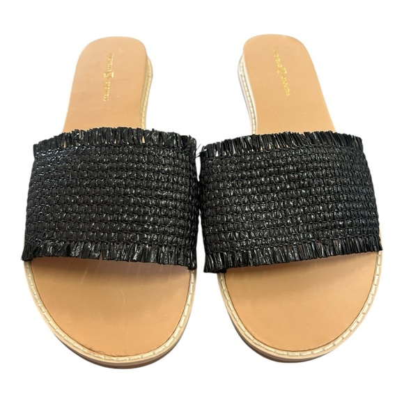 Michelle McDowell NWOT Women’s Black Hatch‎ Flat Finley Straw Sandals  Sz 10 - Picture 2 of 6